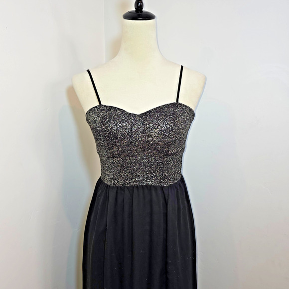 Vintage 90s Y2K Charlotte Russe Babydoll Maxi Dress Whimsical Prom Black Size XS - Picture 2 of 8